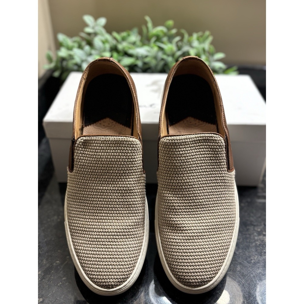 Robert Graham Mens Sz 10 Slip On Nico Loafers Breathable Ivory W/ Brown Leather - Picture 4 of 13